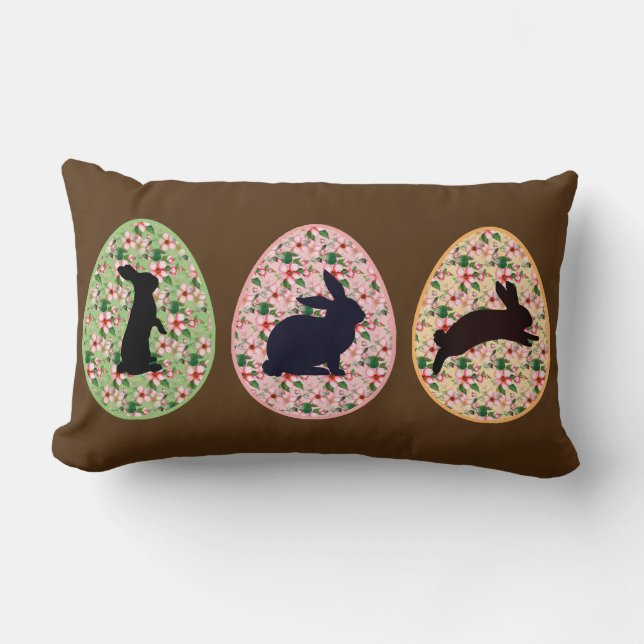 Spring Floral Egg & Easter Bunny silhouettes Lumbar Cushion (Front)