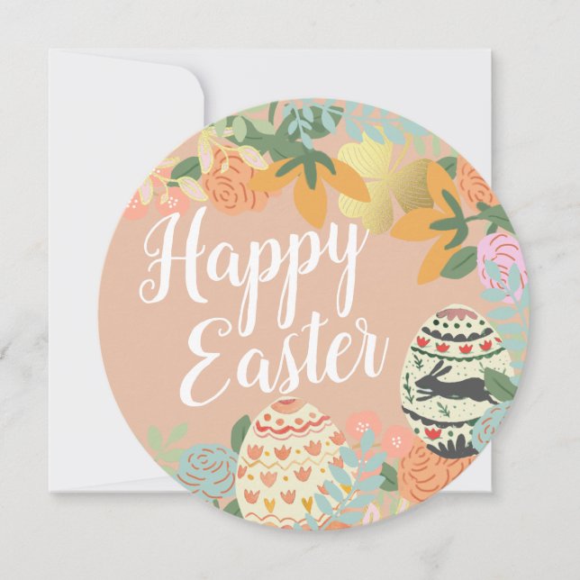 Spring Floral Egg Hunt Clover Happy Easter Rose  Holiday Card (Front)