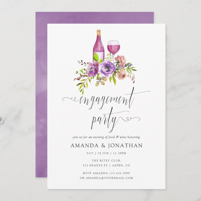 Spring Floral Engagement Party Wine Tasting Invitation (Front/Back)