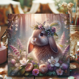 Spring Floral Fantasy Lop Eared Bunny Easter  Holiday Card