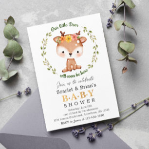 Spring Floral Fawn Woodland Wild Deer Baby Shower Invitation