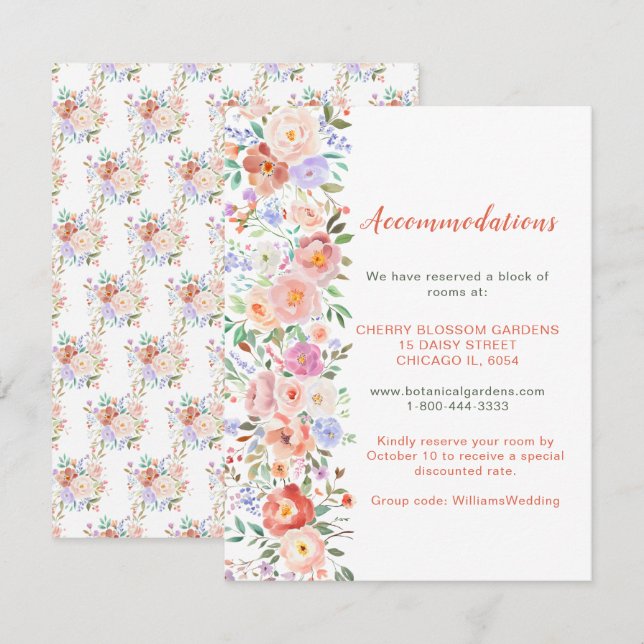 Spring Floral Flowers Wedding Accommodations card (Front/Back)