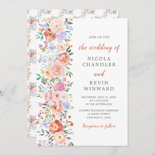 Spring Floral Flowers Wedding Invitation (Front/Back)