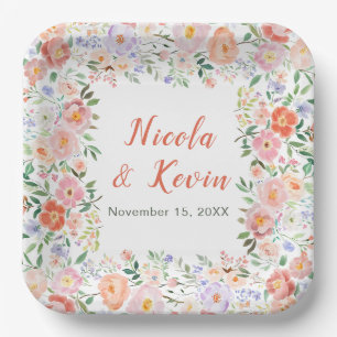 Spring Floral Flowers Wedding Paper Plate