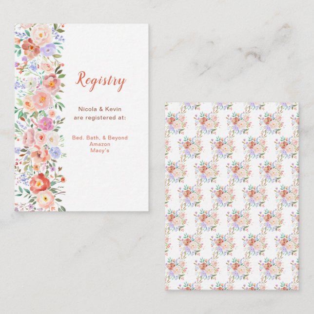 Spring Floral Flowers Wedding  Registry Enclosure Card (Front/Back)