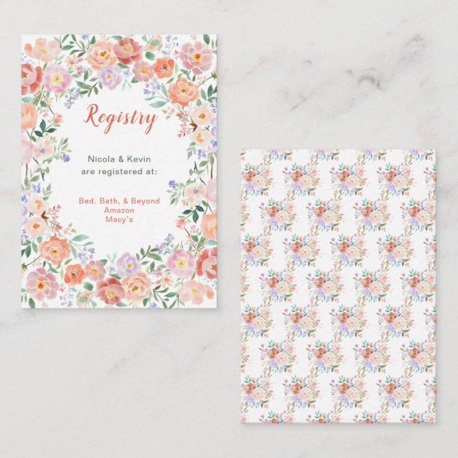 Spring Floral Flowers Wedding  Registry Enclosure Card (Front/Back)