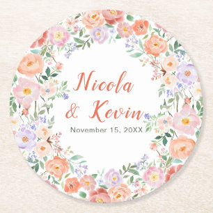 Spring Floral Flowers Wedding Round Paper Coaster