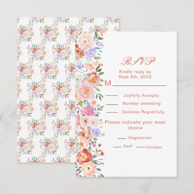 Spring Floral Flowers Wedding RSVP Card (Front/Back)