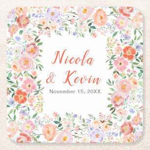 Spring Floral Flowers Wedding Square Paper Coaster