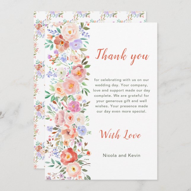 Spring Floral Flowers Wedding Thank You Card (Front/Back)