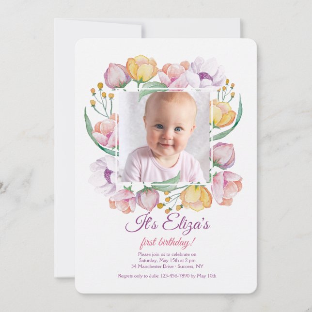 Spring Floral Frame Photo Invitation (Front)