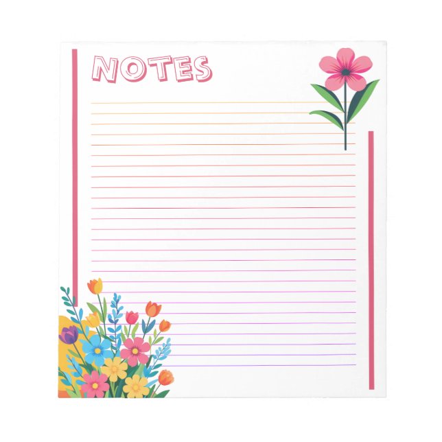 Spring Floral Fresh & Colourful Lined Notepad (Front)