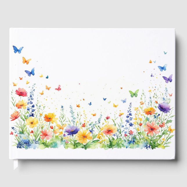 Spring Floral Garden Butterflies Wedding Guest Book (Front)