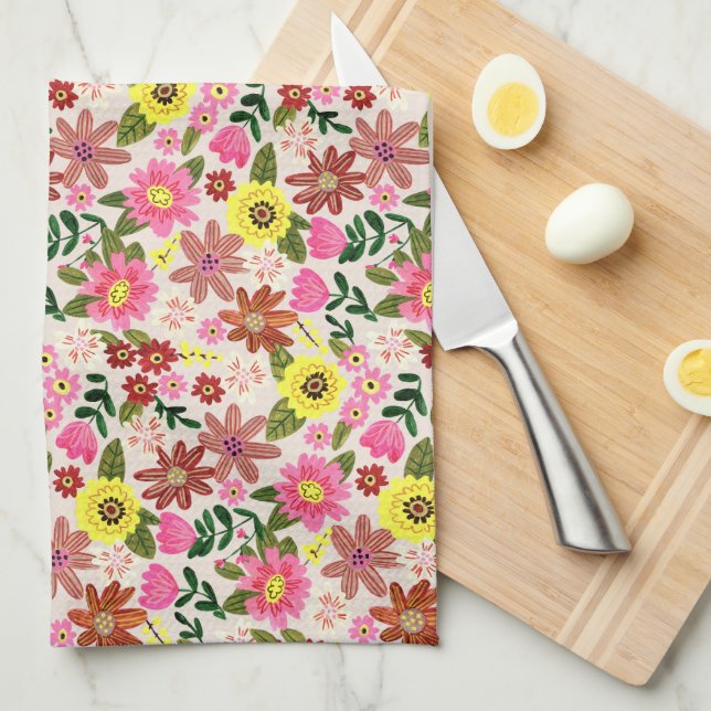 Spring Floral Garden Easter Kitchen Tea  Towel (Quarter Fold)