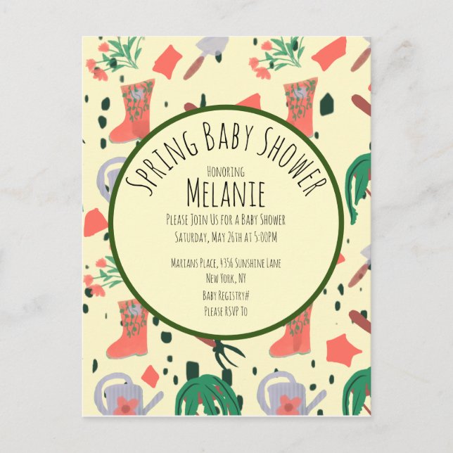 Spring Floral Garden Plants Baby Shower Invitation Postcard (Front)
