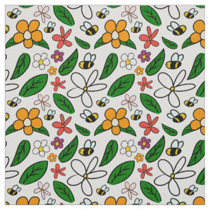Spring floral garden whimsical doodles pattern fabric