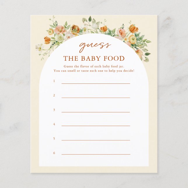 Spring Floral Guess The Baby Food Game Cards (Front)