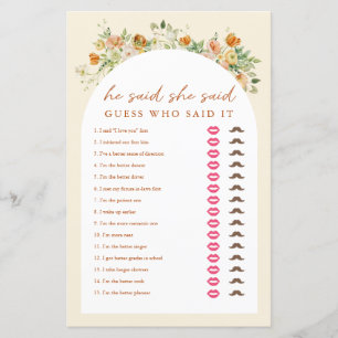 Spring Floral He Said She Said Bridal Shower Game