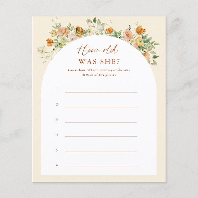Spring Floral How Old Was She Baby Shower Game (Front)