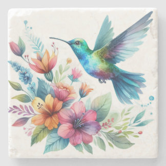 Spring Floral Hummingbird Stone Coaster