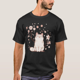 Spring Floral Kitten Lover Japanese Art Cute Cat T-Shirt