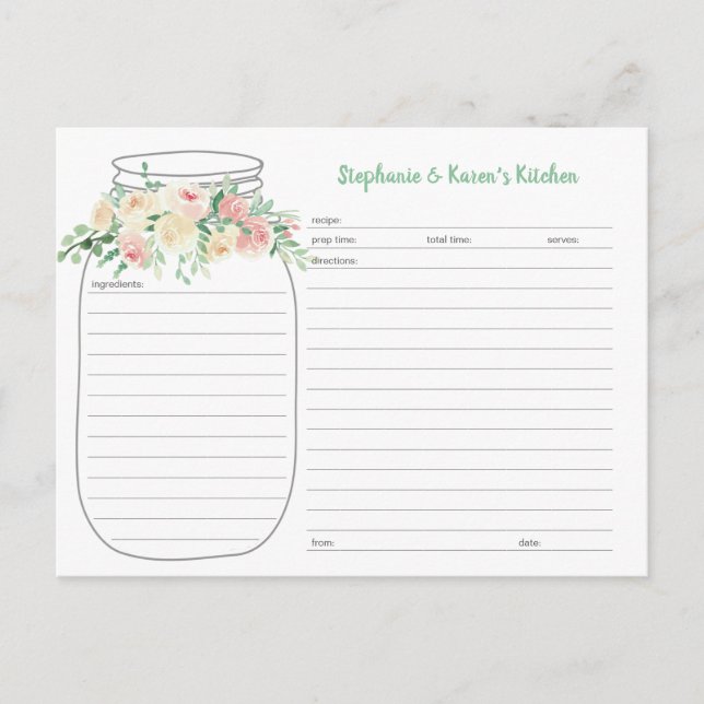 Spring Floral Mason Jar Newlywed Recipe Cards (Front)