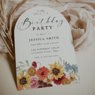 Spring Floral Modern Arch Womans Birthday Party Invitation