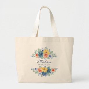 Spring Floral Modern Personalised Name   Wedding Large Tote Bag
