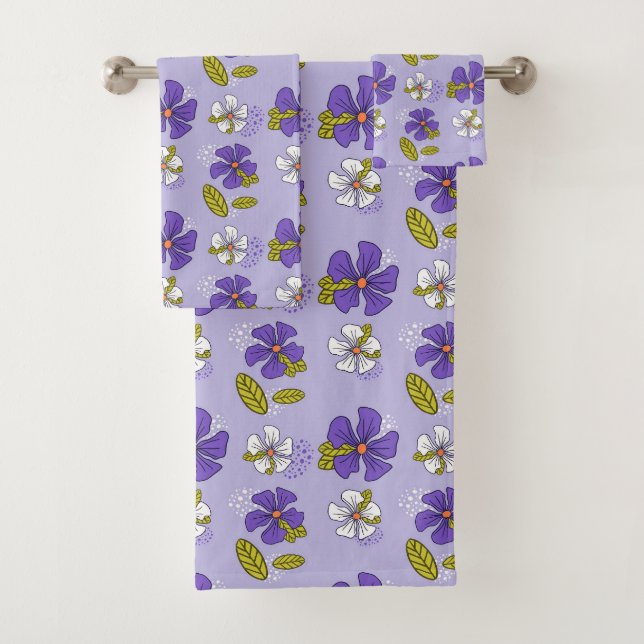 Spring Floral Pattern in Purple  Bath Towel Set (Insitu)
