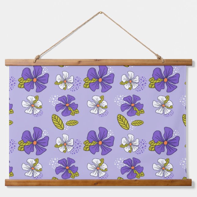 Spring Floral Pattern in Purple  Hanging Tapestry (Front)