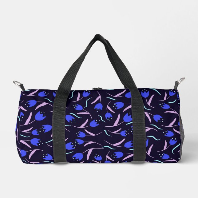 Spring Floral Pattern on Dark Blue Background Duffle Bag (Front)