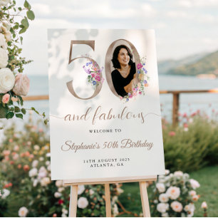 Spring Floral Photo 50th Birthday Welcome Poster