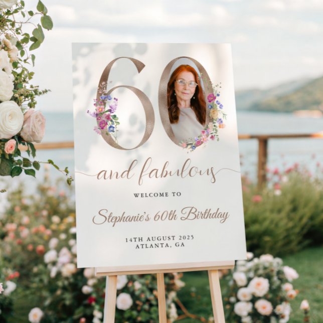 Spring Floral Photo 60th Birthday Welcome Poster (Creator Uploaded)