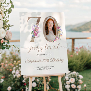 Spring Floral Photo 70th Birthday Welcome Poster