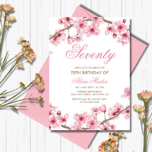Spring Floral Pink Cherry Blossom Birthday Invitation