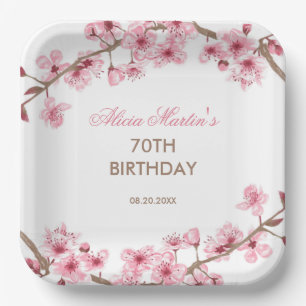 Spring Floral Pink Cherry Blossom Birthday  Paper Plate