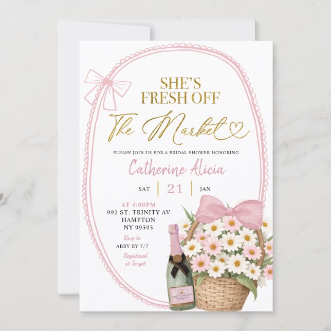 Spring Floral Pink Coquette Daisy Bridal Shower Invitation (Front)