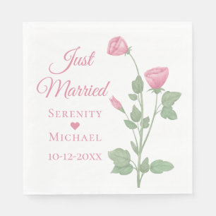Spring Floral Pink Flowers Just Married Wedding Napkin