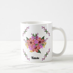 Spring Floral Pink Orange Purple Personalised Nam Coffee Mug