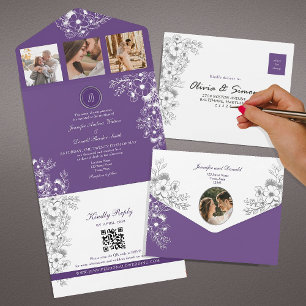 Spring Floral Purple Wedding All In One Invitation