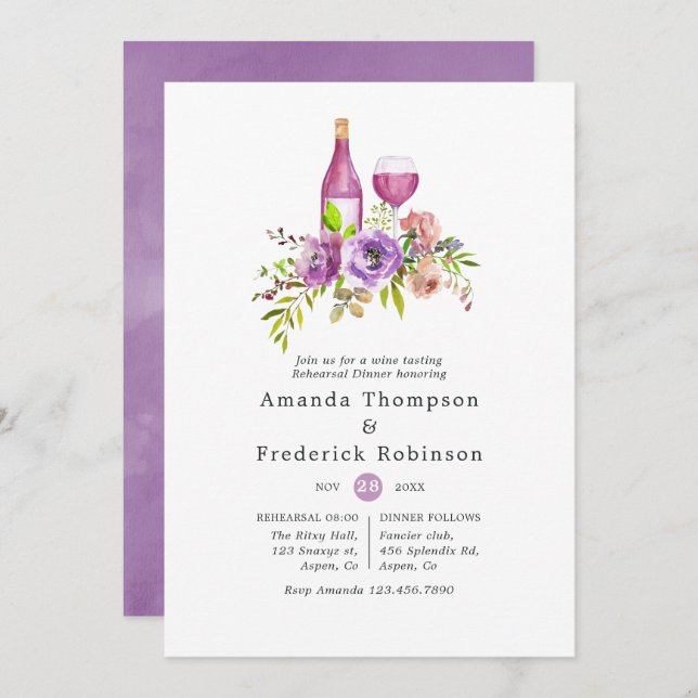 Spring Floral Rehearsal Dinner Wine Tasting Invitation (Front/Back)