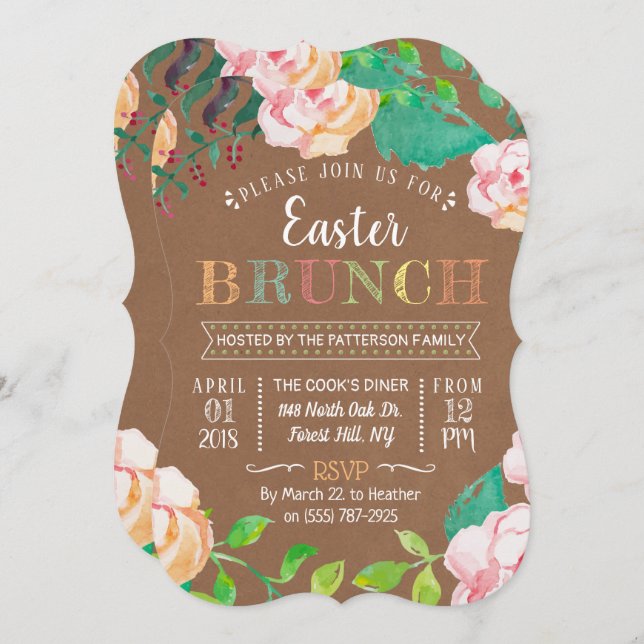 Spring Floral Rustic Kraft Easter Brunch Invitation (Front/Back)
