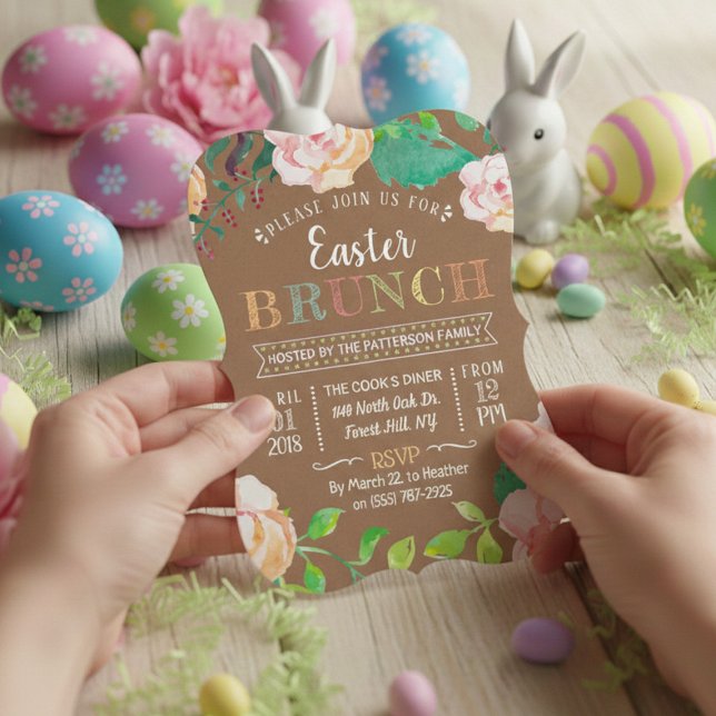 Spring Floral Rustic Kraft Easter Brunch Invitation (Creator Uploaded)