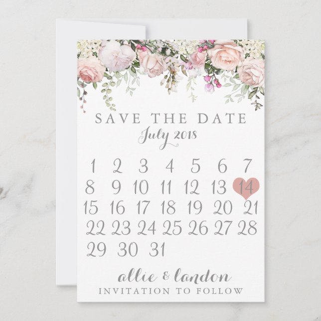 Spring Floral Save The Date Calendar (Front)