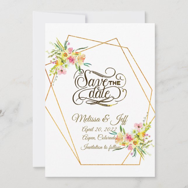 Spring floral Save the date Invitation (Front)
