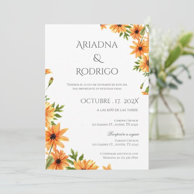 Spring Floral Spanish Wedding Invitation (Standing Front)
