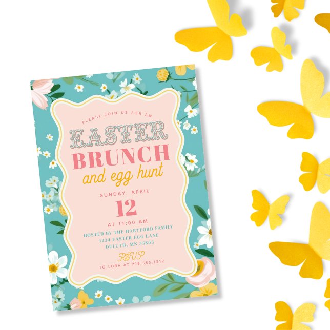 Spring Floral Squiggle Frame Easter Brunch  Invitation (Creator Uploaded)