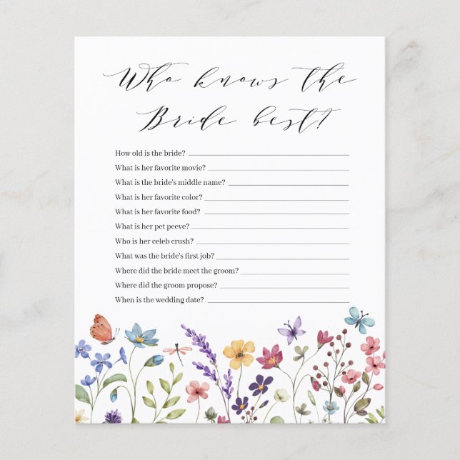 Spring Floral Summer Who Knows the Bride Best Game (Front)
