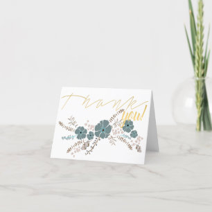 Spring Floral Teal Pink Grey Flower Motif Thank You Card