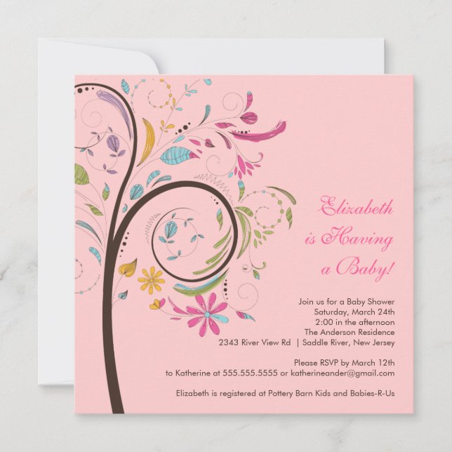 Spring Floral Tree Baby Shower Invitation (Front)